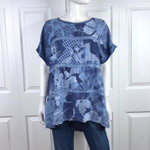 VIA VITALE floral short-sleeved blouse women's XL LIKE NEW!!